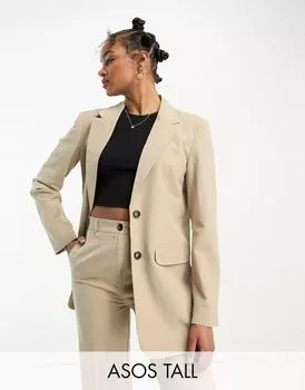 Узкий пиджак бойфренда нейтрального цвета ASOS DESIGN Tall Mix & Match