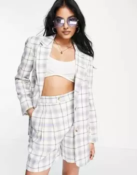 Узкий пиджак для мальчика в синюю клетку ASOS DESIGN Mix &amp; Match