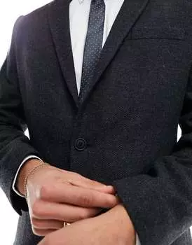 Узкий пиджак из смесовой шерсти черного цвета ASOS
