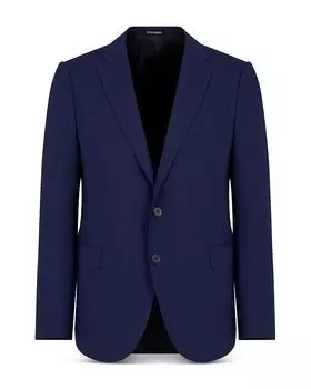 Узкий приталенный тропический пиджак из шерсти Emporio Armani, синий