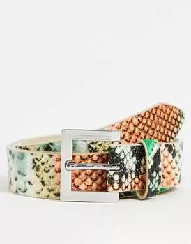 Узкий ремень из бледно-зеленой змеиной кожи ASOS DESIGN