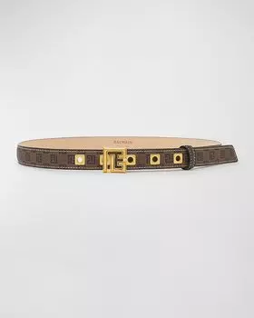 Узкий ремень PB с монограммой Balmain, цвет Wfp Marron Marron Fonce