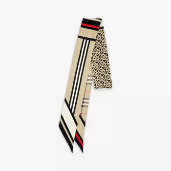Узкий шарф из шелкового твила в клетку Burberry, бежевый
