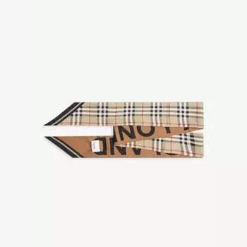 Узкий шарф из шелкового твила в клетку Burberry, бежевый