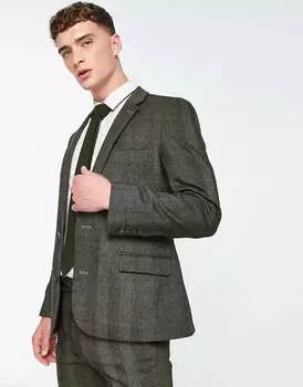 Узкий шерстяной пиджак с узором "елочка" ASOS