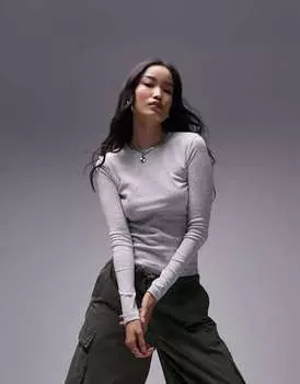 Узкий топ с длинными рукавами Topshop серого меланжевого цвета