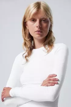 Узкий топ с длинными рукавами Weekday, белый