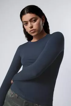 Узкий топ с длинными рукавами Weekday, синий