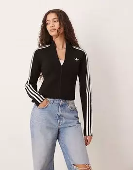 Узкий трикотажный топ Adidas Originals Adicolor с тремя полосками черного цвета
