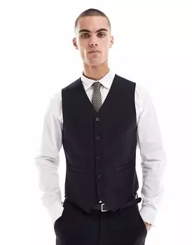 Узкий жилет ASOS DESIGN из шерсти темно-синего цвета