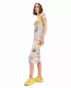 Узкое платье миди из газетной ткани Desigual, синий