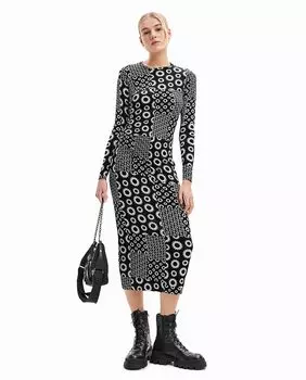 Узкое платье миди в стиле пэчворк Desigual, черный