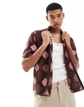 Узор крючком вязать поло на пуговицах в бордовом цвете Abercrombie & Fitch