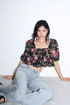 Узорчатая блузка с подолом-баллоном H&M, мультиколор