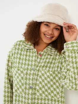 Узорчатая Женская твидовая куртка-рубашка с длинными рукавами и застежкой на пуговицы спереди LCW Casual