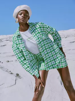 Узорчатая Женская твидовая рубашка с длинными рукавами и застежкой на пуговицы спереди LCW Casual