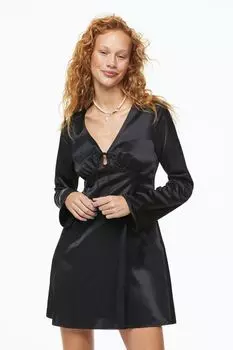 Узорчатое платье с галстуком H&M, черный