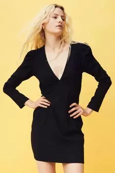 Узорчатое платье с пышными рукавами H&M, черный