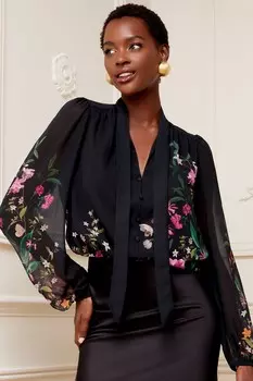 V&A | блузка с длинными рукавами и V образным вырезом, украшенная бантом Love & Roses, черный