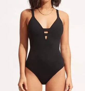 V цельный женский купальник в черном глубоком цвете Seafolly