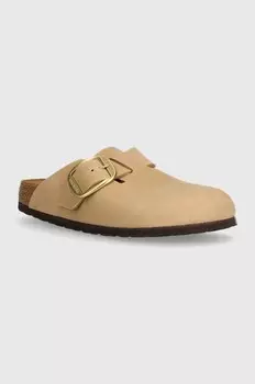 Вьетнамки Birkenstock Boston из нубука с большой пряжкой, бежевый