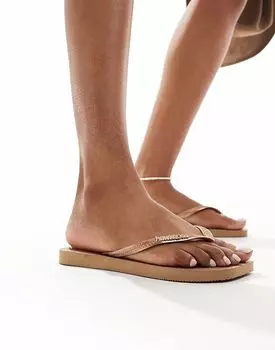 Вьетнамки Havaianas с квадратным носком цвета розового золота