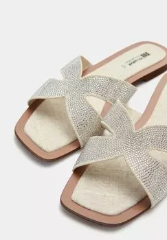 Вьетнамки Rhinestone Crossover Strap PULL&BEAR, бежевые