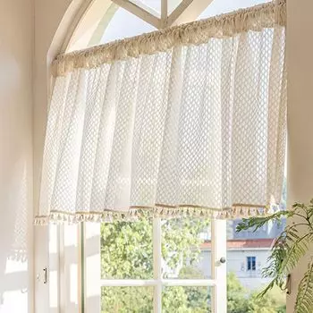В комплекте 2 бежевые кисточки Полупрозрачные короткие шторы Boh, прозрачные короткие шторы для окон, 71 x 91 см lapamax