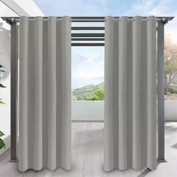 В комплекте 2 уличные шторы, атмосферостойкие, устойчивые к УФ-излучению, водонепроницаемые, с люверсами для балкона, террасы, веранды, перголы, беседки, светло-коричневые, 132 x 213 см PMS, серый