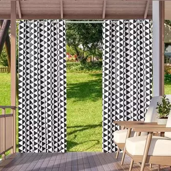 В комплекте 4 шторы, водоотталкивающие, с защитой от ультрафиолета, уличная штора с люверсами, ветрозащитная, непрозрачная штора, внутренние и уличные шторы для сада, двора, балкона (4 шт./52 х 94 дюйма, геометрические волны). Topchances, черный