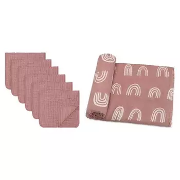 В комплекте удобные муслиновые салфетки для отрыжки Cubs и лиловое пеленальное одеяло Comfy Cubs, Mauve