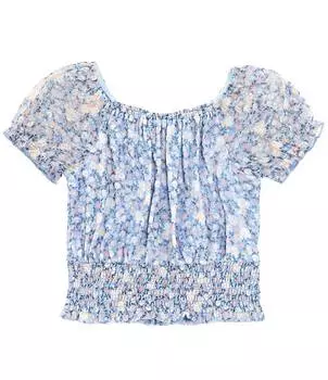 В. Кружевной крестьянский топ с пышными рукавами и цветочным принтом для больших девочек 7–16 лет I.N. Girl, синий