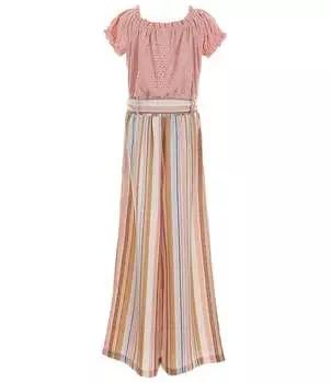 В. Однотонный/полосатый комбинезон для девочек 7–16 лет с объемными рукавами I.N. Girl, розовый