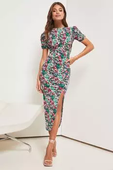 В трикотаже с короткими рукавами сборками и разрезом Lipsy