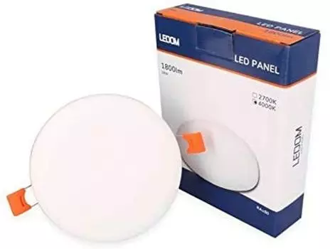 В упаковке 10 безрамных светодиодных панелей LEDOM, встраиваемый точечный светильник, 18 Вт, диаметр 90 мм, 1800 лм, 4000 К, нейтральный белый потолочный светильник, круглый. LEDline