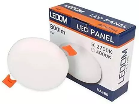 В упаковке 10 безрамных светодиодных панелей LEDOM, встраиваемый точечный светильник, 8 Вт, диаметр 90 мм, 800 лм, 2700 К, теплый белый потолочный светильник, круглый LEDline