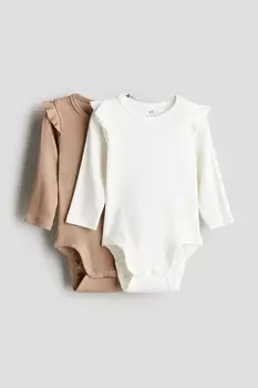 В упаковке 2 боди с длинными рукавами. H&M, бежевый
