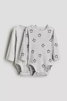 В упаковке 2 боди с длинными рукавами H&M, серый