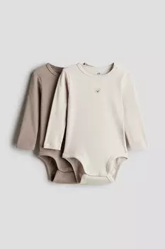 В упаковке 2 боди с длинными рукавами H&M, бежевый