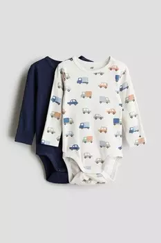 В упаковке 2 боди с длинными рукавами. H&M, белый