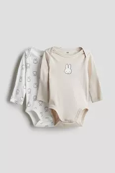 В упаковке 2 боди с длинными рукавами. H&M, бежевый