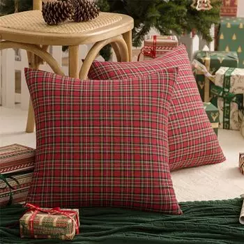 В упаковке 2 чехла в клетку 45 x 45 см. Чехлы на подушку в клетку тартан для рождественского дивана, дивана, украшения для домашней кровати easy home, красный