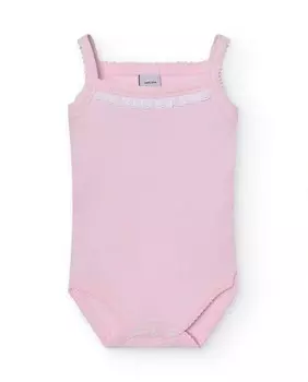 В упаковке 2 детских боди на тонких бретелях и вышитой полоске 1х1 Babid, розовый