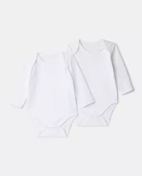 В упаковке 2 детских боди с длинными рукавами Cotton Juice, белый