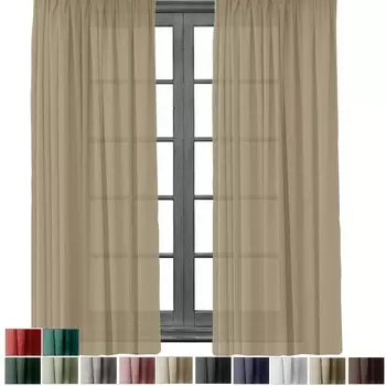 В упаковке 2 гардины с рюшовой тесьмой, имитация непрозрачного льна, 140 х 245 см, шторы, универсальная лента для штанг, синяя, 2 шт. в упаковке Cleanlevel EST 2016, бежевый