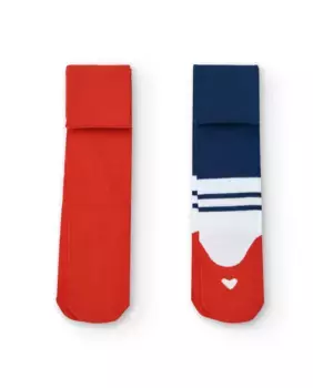 В упаковке 2 колготки для девочки голубого и однотонного красного цветов Tuc tuc, темно-синий