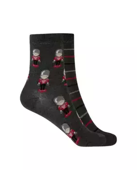 В упаковке 2 пары детских хлопчатобумажных носков с солдатиками и полосками Punto Blanco, серый