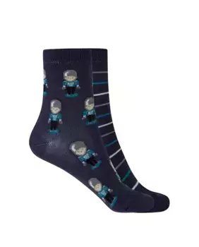 В упаковке 2 пары детских хлопчатобумажных носков с солдатиками и полосками Punto Blanco, темно-синий