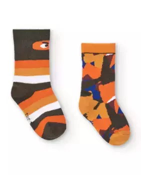 В упаковке 2 пары детских носков оранжевых тонов с принтом Tuc tuc, мультиколор