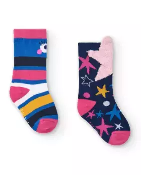 В упаковке 2 пары носков для девочек с полосками и звездочками Tuc tuc, мультиколор